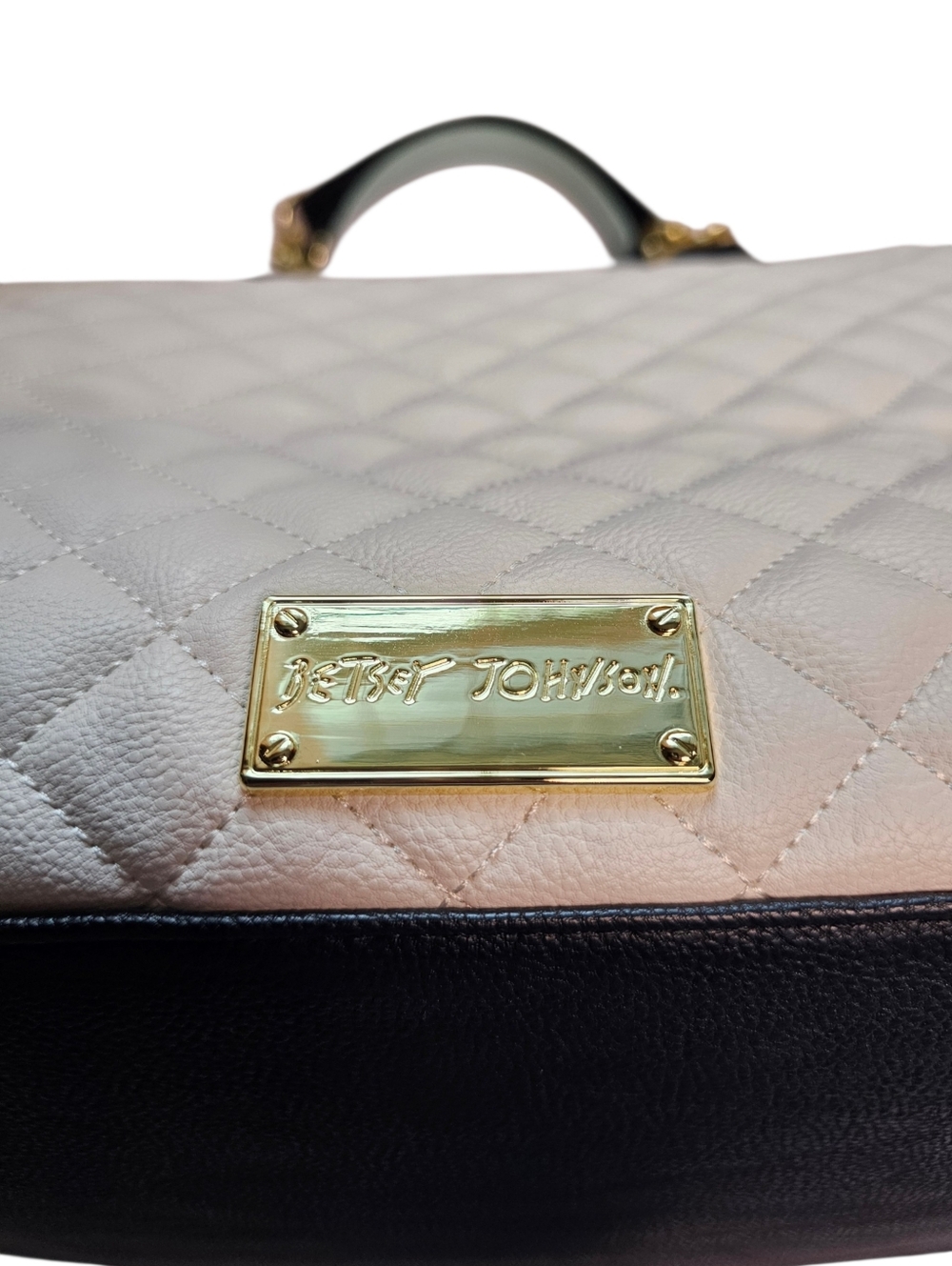 Betsey Johnson Quilted Cream/Black Trap Tote Purse Bag - Picture 9 of 16
